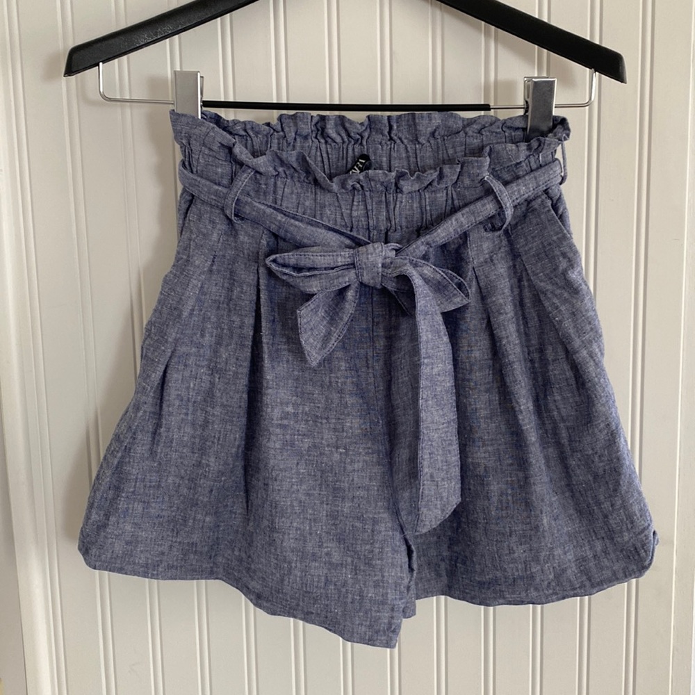 Zara linen blend denim women’s shorts with belt size XS